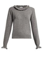 Matchesfashion.com Redvalentino - Ruffle Trim Wool Blend Sweater - Womens - Grey
