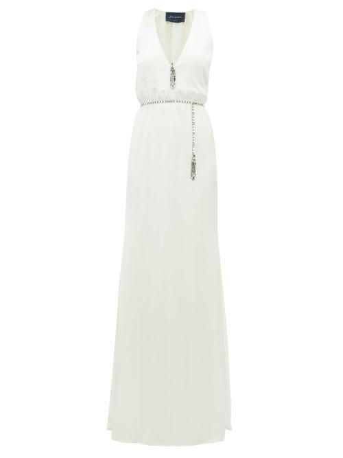 Matchesfashion.com Julie De Libran - Martine Crystal Belt Silk Charmeuse Gown - Womens - White