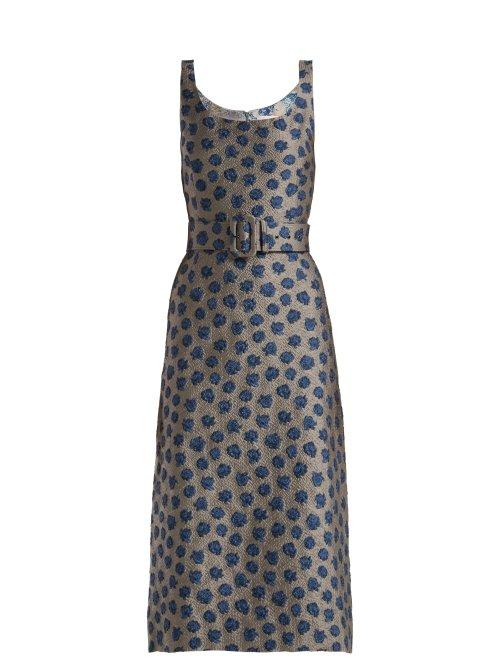 Matchesfashion.com Luisa Beccaria - Belted Floral Jacquard Dress - Womens - Blue Multi