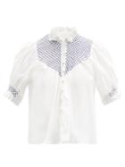 Matchesfashion.com Loretta Caponi - Milvia Smocked Cotton Blouse - Womens - Ivory