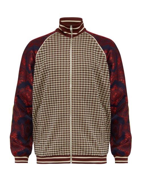 Matchesfashion.com Gucci - Micro Check And Paisley Print Velvet Track Jacket - Mens - Brown