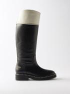 Chlo - Noua Blanket-stitched Leather Knee-high Boots - Womens - Black White