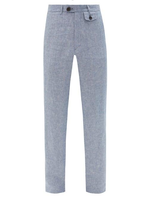 Matchesfashion.com Oliver Spencer - Fishtail Linen Straight-leg Trousers - Mens - Light Blue