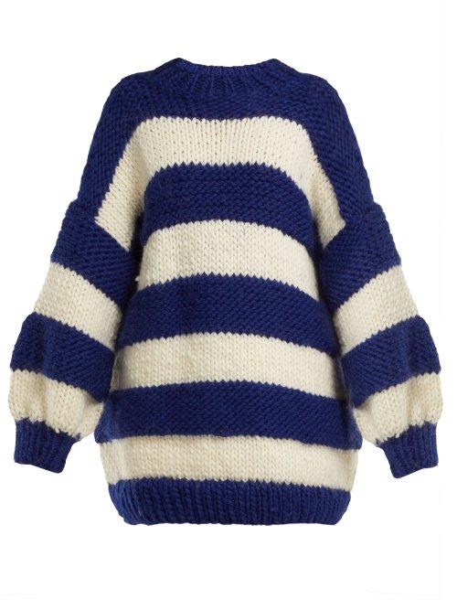 Matchesfashion.com I Love Mr Mittens - Oversized Intarsia Striped Wool Sweater - Womens - Navy Multi