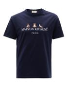 Matchesfashion.com Maison Kitsun - Yoga Fox Embroidered Cotton T-shirt - Mens - Navy