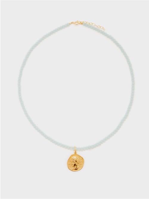 Hermina Athens - Hermis-pendant Crystal & Gold-plated Necklace - Womens - Blue Multi