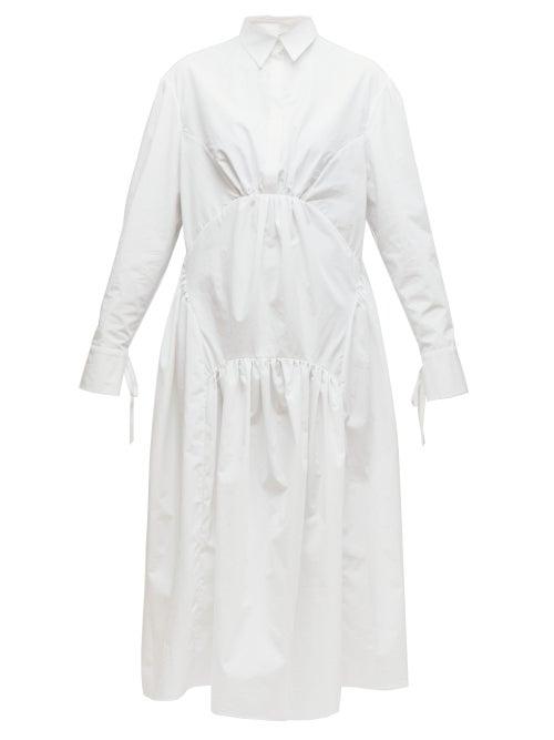 Matchesfashion.com Cecilie Bahnsen - Thea Gathered Poplin Shirtdress - Womens - White