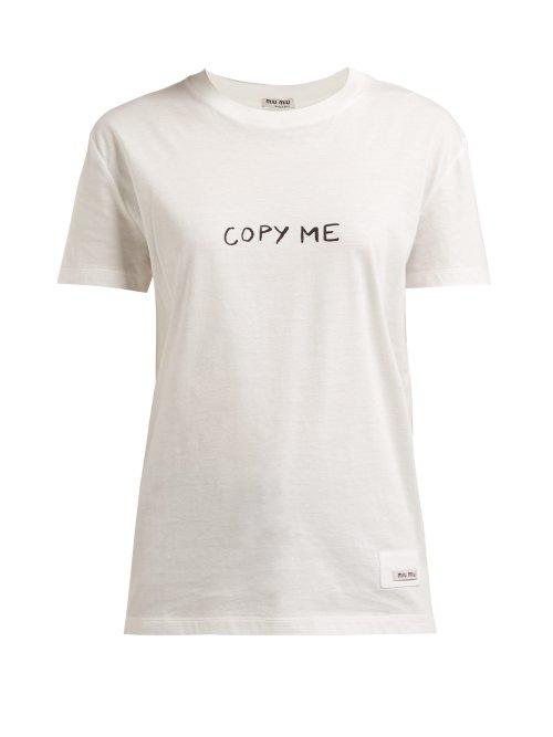 Matchesfashion.com Miu Miu - Copy Me Short Sleeve Cotton T Shirt - Womens - White Multi