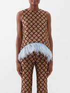 La Doublej - La Scala Feather-trim Jacquard Top - Womens - Black Multi