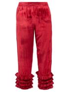 Muzungu Sisters - Talitha Ruffled Velvet Cropped Trousers - Womens - Red
