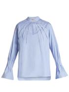 Teija Pintucked Bell-cuff Cotton Blouse