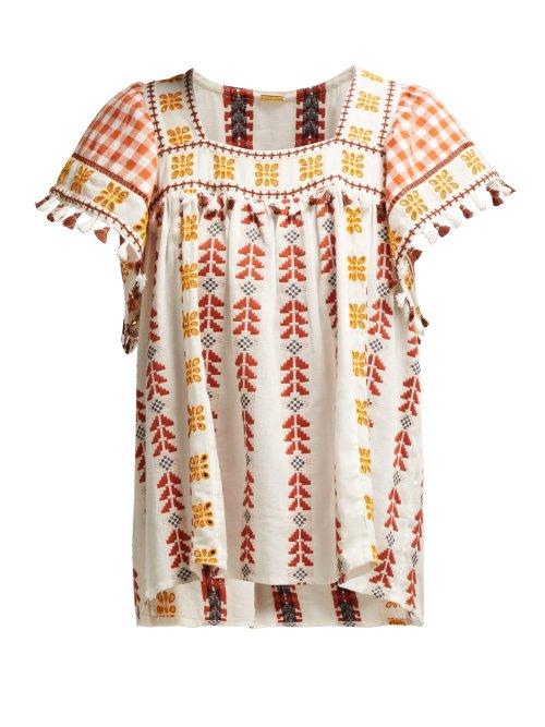 Matchesfashion.com Dodo Bar Or - Teresa Geometric Embroidered Cotton Top - Womens - Tan Multi