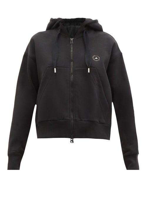 Matchesfashion.com Adidas By Stella Mccartney - Cropped Cotton-blend Jersey Hooded Sweatshirt - Womens - Black