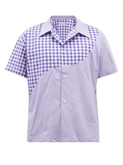 Erl - Gingham And Check Short-sleeved Cotton Shirt - Mens - Blue