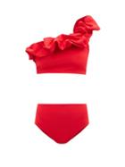 Ladies Beachwear Maygel Coronel - Merly Ruffled One-shoulder Bikini - Womens - Red