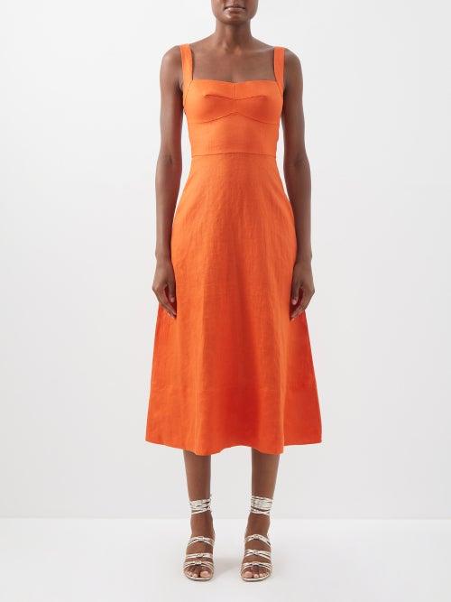 Saloni - Rachel Linen Dress - Womens - Red