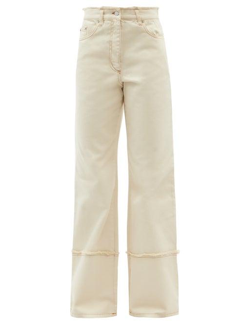 Ladies Rtw Jw Anderson - Logo-embroidered Raw-edge Wide-leg Jeans - Womens - Ivory