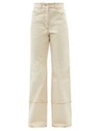 Ladies Rtw Jw Anderson - Logo-embroidered Raw-edge Wide-leg Jeans - Womens - Ivory