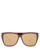 Matchesfashion.com Saint Laurent - Flat Top D Frame Acetate Sunglasses - Womens - Tortoiseshell