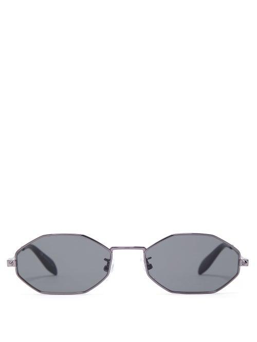 Matchesfashion.com Alexander Mcqueen - Octagonal Metal Sunglasses - Mens - Grey