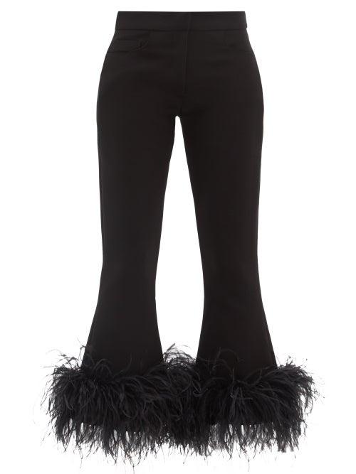 16arlington - Romi Feather-trim Cropped Crepe Trousers - Womens - Black