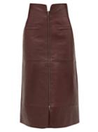 Matchesfashion.com Sea - Lidia Zipped Leather Midi Skirt - Womens - Burgundy
