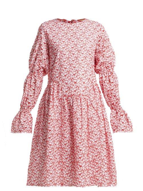 Matchesfashion.com Shrimps - Peggy Broderie Anglaise Cotton Blend Dress - Womens - Red White