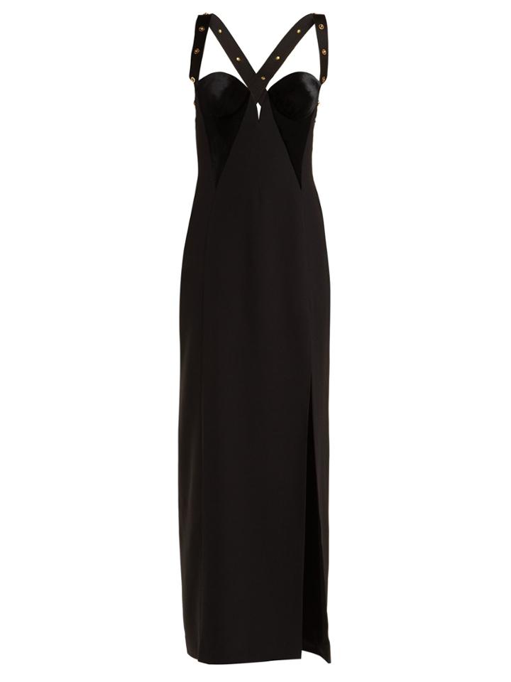 Versace Medusa-stud Velvet And Satin Gown