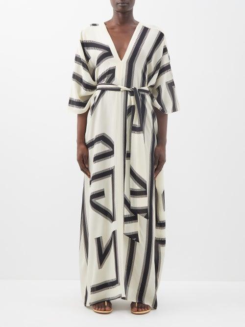 Louisa Parris - The Capri Silk Crepe De Chine Kaftan Dress - Womens - Beige Print