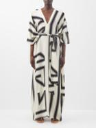 Louisa Parris - The Capri Silk Crepe De Chine Kaftan Dress - Womens - Beige Print