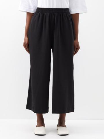 Eskandar - Elasticated-waist Cropped Cotton Trousers - Womens - Black