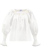 Matchesfashion.com Thierry Colson - Valeska Smocked Cotton Blouse - Womens - White / Ivory