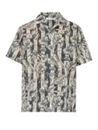 Matchesfashion.com Desmond & Dempsey - Striped Foliage Print Cotton Poplin Pyjama Shirt - Mens - Blue Beige
