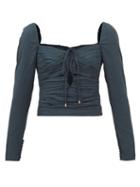 Self-portrait - Cutout Ruched-crepe Top - Womens - Dark Grey
