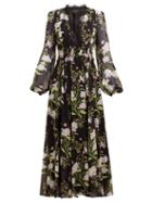 Matchesfashion.com Giambattista Valli - Floral Print Lace Trimmed Silk Chiffon Dress - Womens - Black Multi