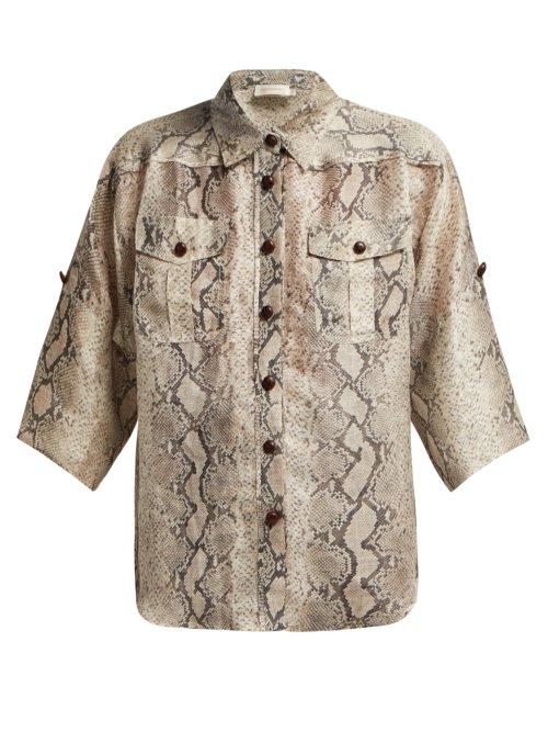 Matchesfashion.com Zimmermann - Corsage Python Print Linen Blend Voile Shirt - Womens - Python