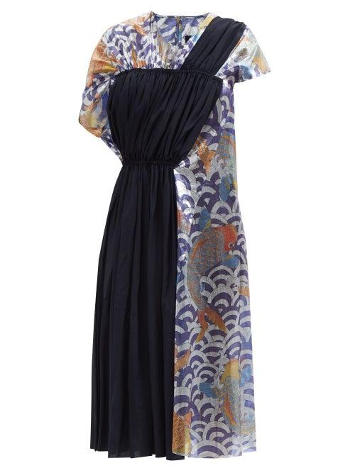 Junya Watanabe - Layered Koi-print Lam Dress - Womens - Blue Multi