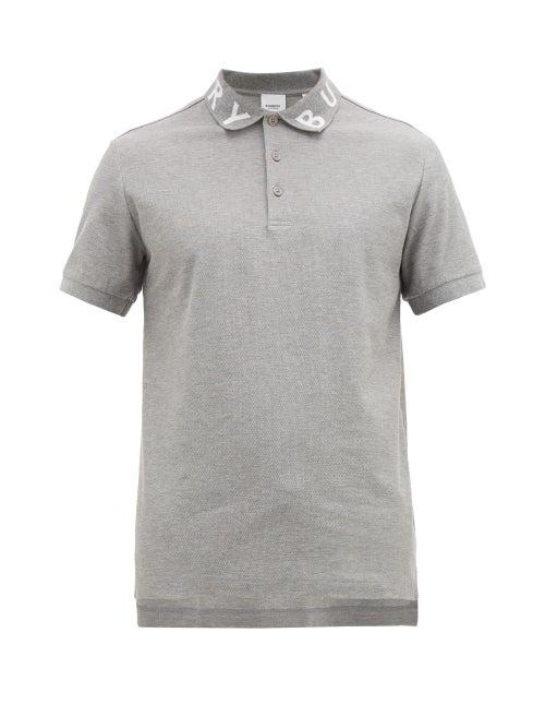 Matchesfashion.com Burberry - Ryland Logo Jacquard Cotton Piqu Polo Shirt - Mens - Grey