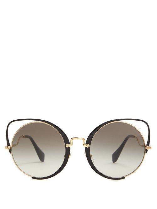 Matchesfashion.com Miu Miu - Cat Eye Metal Sunglasses - Womens - Black Multi