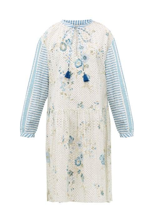 Matchesfashion.com D'ascoli - Napeague Broderie-anglaise Cotton-khadi Dress - Womens - Blue