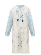 Matchesfashion.com D'ascoli - Napeague Broderie-anglaise Cotton-khadi Dress - Womens - Blue