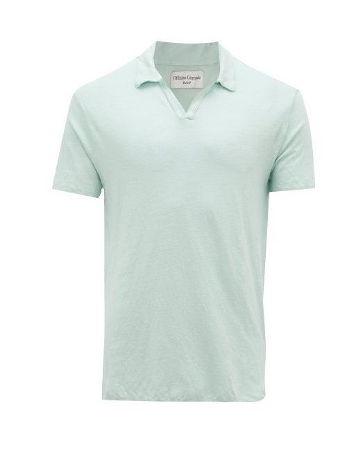 Matchesfashion.com Officine Gnrale - Simon Linen-jersey Polo Shirt - Mens - Light Green