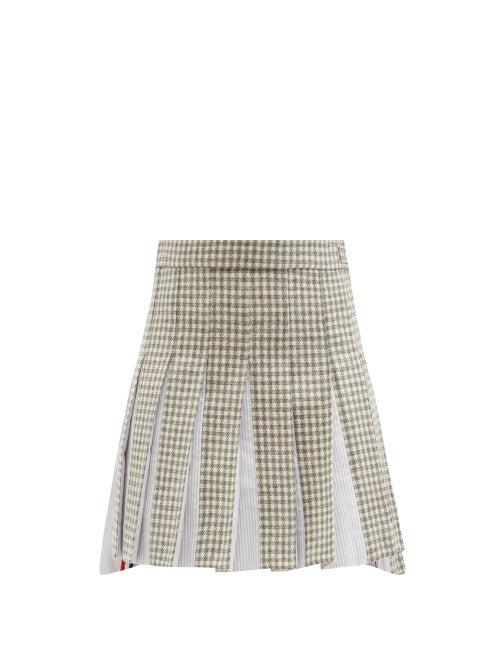 Thom Browne - Pleated Houndstooth-check Wool-tweed Skirt - Womens - Grey Multi