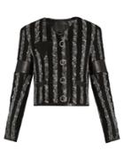Alexander Wang Leather-trimmed Striped Tweed Cropped Jacket