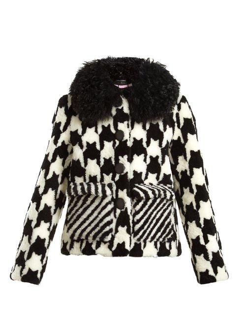 Matchesfashion.com Saks Potts - Lucy Hound's Tooth Shearling Jacket - Womens - Black White