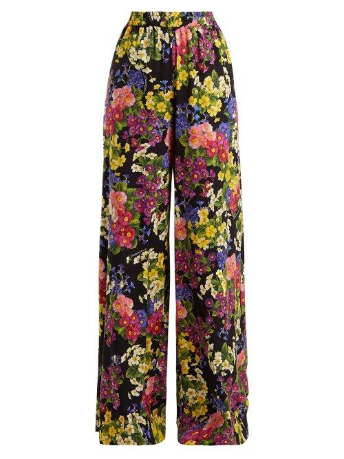 Matchesfashion.com Dolce & Gabbana - Floral Print Silk Blend Charmeuse Trousers - Womens - Black Multi