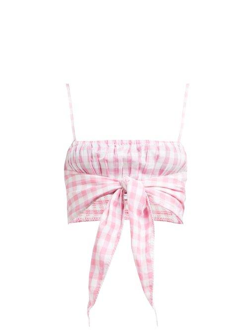 Matchesfashion.com Anaak - Akari Gingham Cotton Cropped Top - Womens - Pink Print