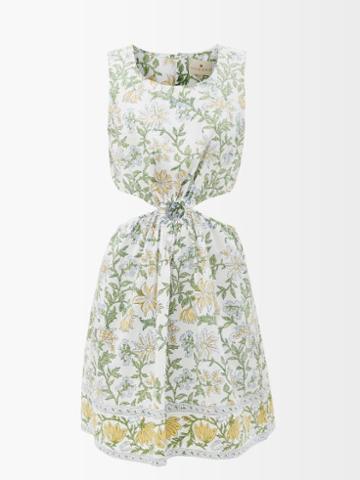 Hannah Artwear - Divina Cutout Cotton-poplin Mini Dress - Womens - Yellow Print
