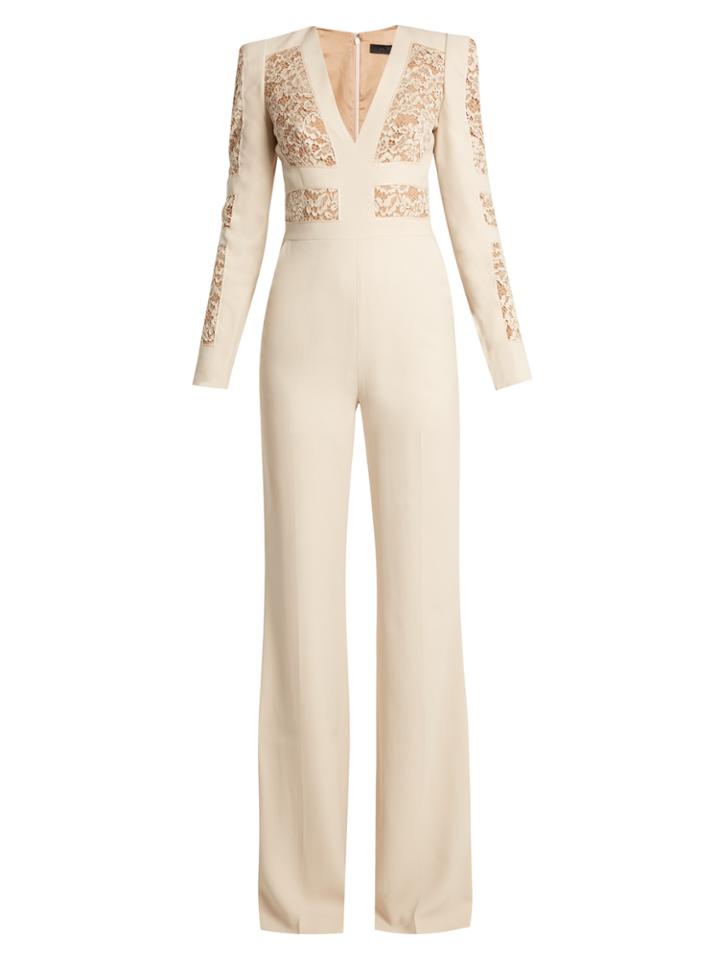 Elie Saab Lace-panelled Flared-leg Cady Jumpsuit