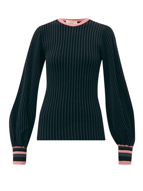 Matchesfashion.com Roksanda - Alia Balloon Sleeve Knitted Top - Womens - Black Navy